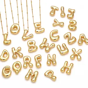 Bubble Gold Letter Necklace for Women Dainty 14K Gold Plated Balloon Initial Necklaces for Women Trendy Cute Chunky Charm Monogram Pendant Name Necklace