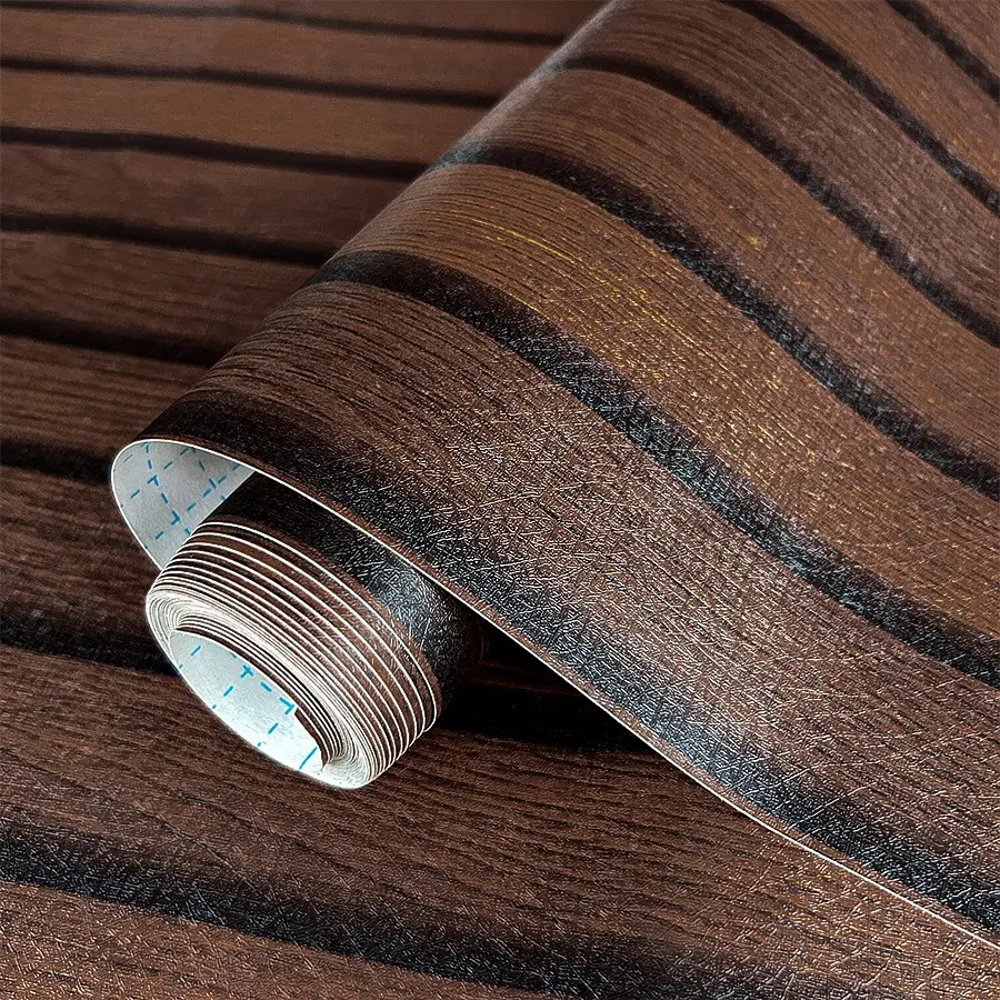 Deep Wood Grain Self-Adhesive PVC Wallpaper, Peel and Stick Wallpaper, Decorative Wallpaper, Home Decor, DIY Background Wall Stickers, Table, Living Room, TV Backdrop, Waterproof