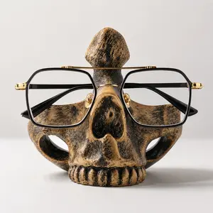 Gothic skeleton eyeglass frame with storage tray — novelty eyeglasses and sunglasses display stand — home and office desktop organizer — nightstand and entryway decorative storage tray — creative gifts for birthdays and Christmas — Halloween decorations
