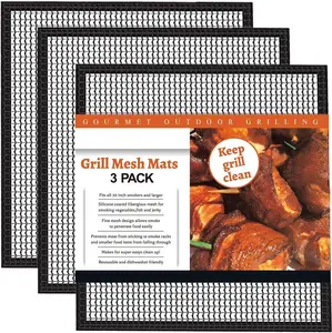 Grill Mesh Mat Set of 3 - Heavy Duty BBQ Non-stick Cooking Sheet Liners  Teflon Barbecue Grilling Net for Outdoor , Pellet, Gas, Charcoal Grills - 11.8x13.8