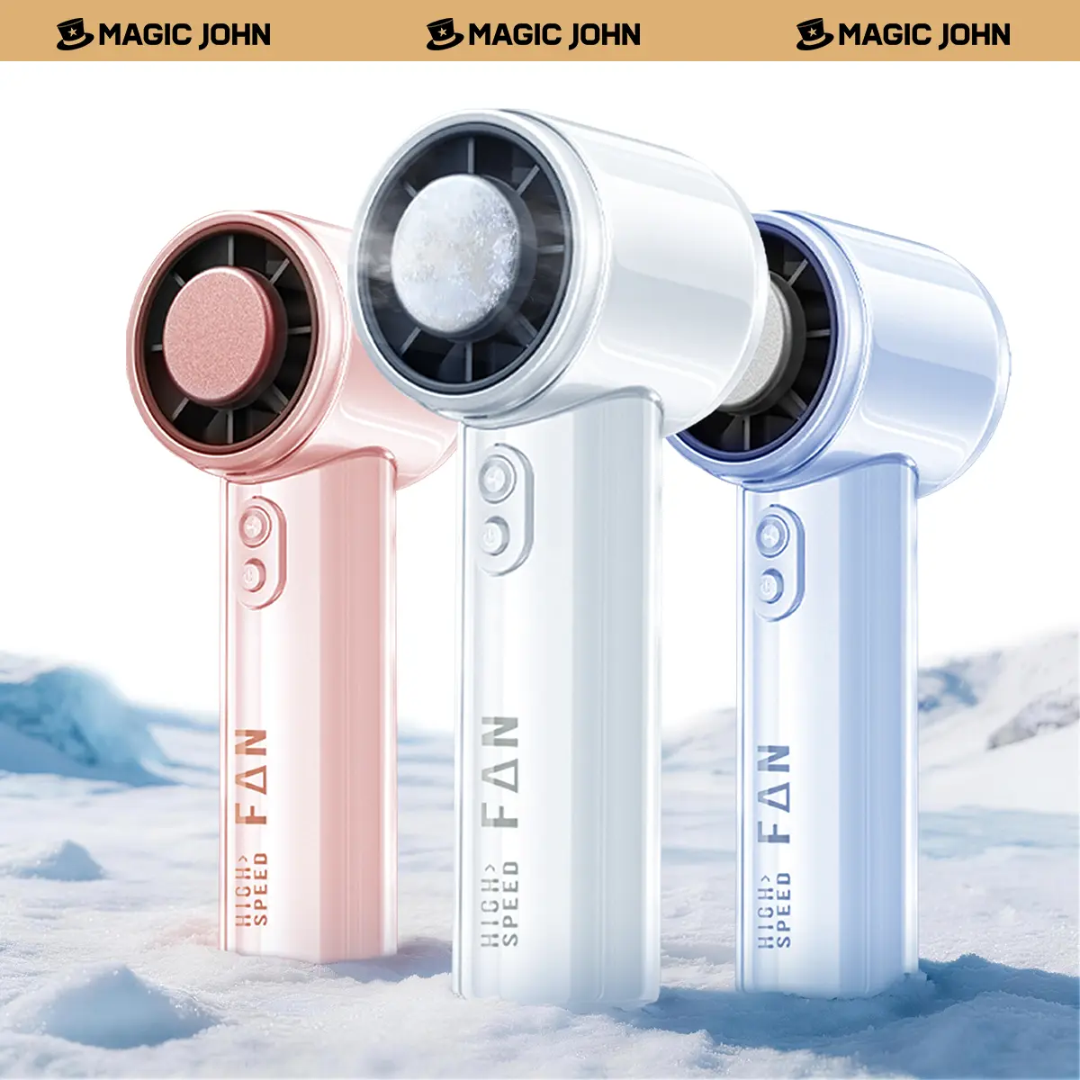 MAGIC JOHN Turbo Handheld Rechargeable Portable Fan - 3-in-1 Design, Turbo Technology, 12H Ultra-Long Battery, Fast-Charging, Lightweight Cooling Camping Fan for Outdoor Activities, Travel, Airplanes, Fastcharging