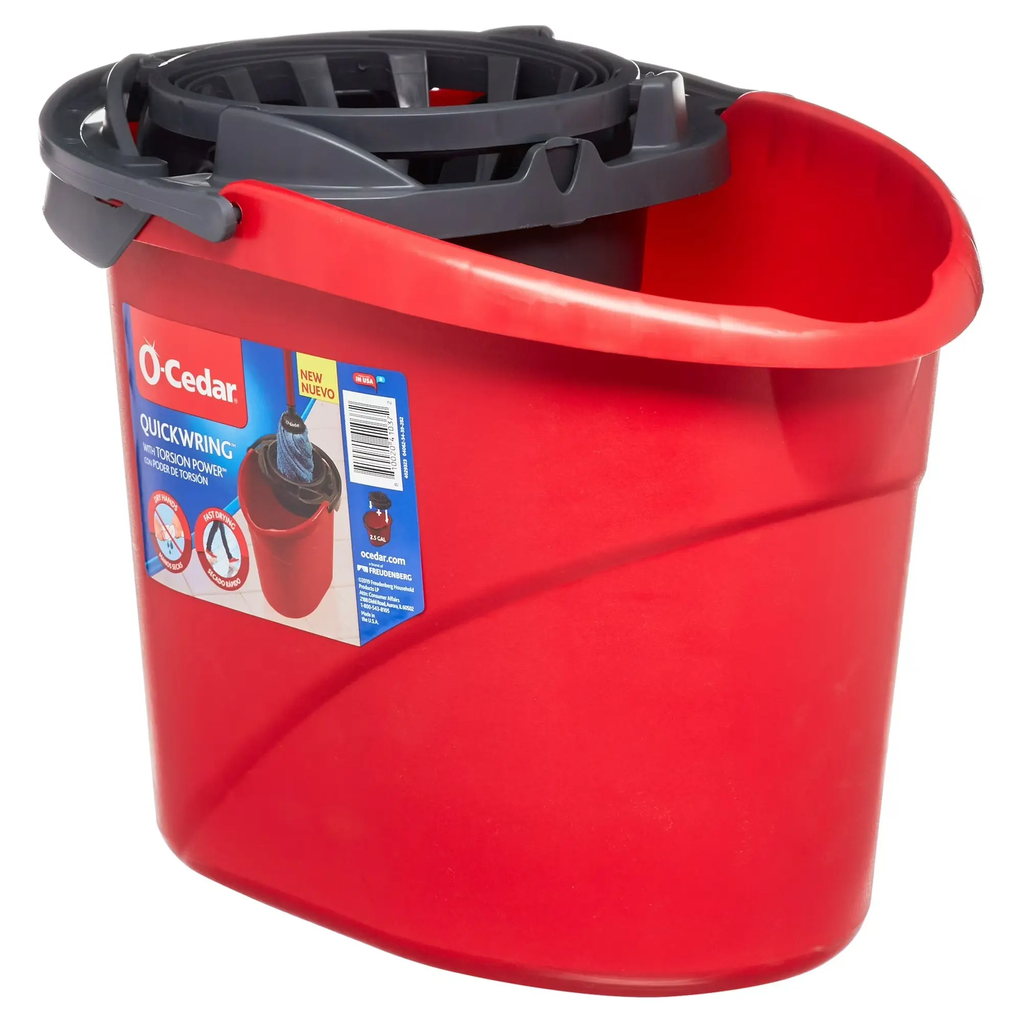 O-Cedar QuickWring 2.5-Gallon Size Plastic Lightweight Mop Bucket with Wringer, for Cleaning and Laundry Household Use