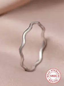 S925 Sterling Silver Simple Style Plain Wave Stackable Rings, Fashion Accessories for Women & Girls, Trendy All-match & Exquisite Jewelry for Birthday Gift, with Box
