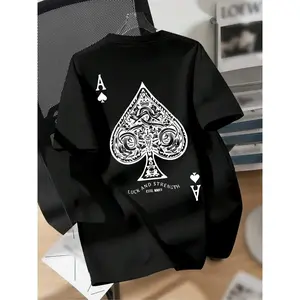 Men's Ace Of Spades Print Short Sleeve Tee, Casual Style Tee, Regular Fit Casual Comfy Round Neck T-shirt for Summer, All-match Summer Clothes for Daily Wear