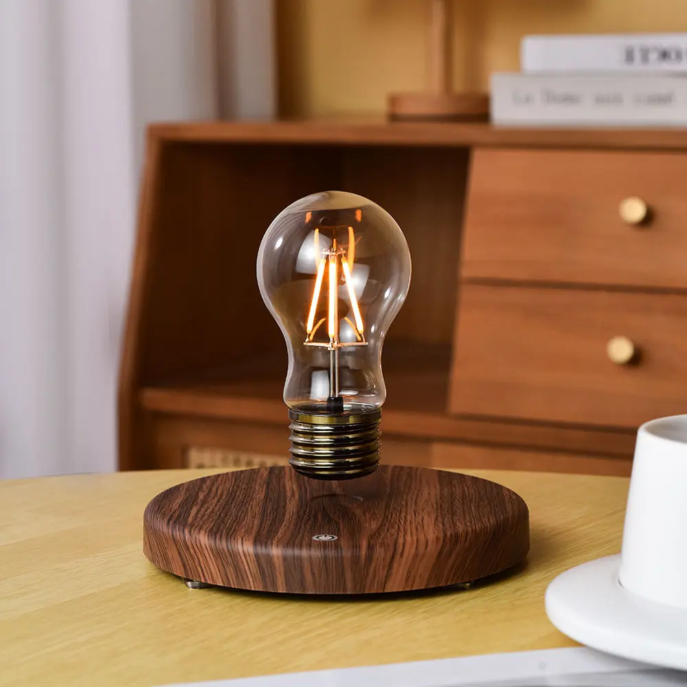 Magnetic Levitating Floating Glass Light Bulb Lamp with 360 Degree Free Rotating Touch-Controlled Stylish Tabletop Warm Floating Lighting Filament Cool Night Light for Home Office Bedroom Living Room