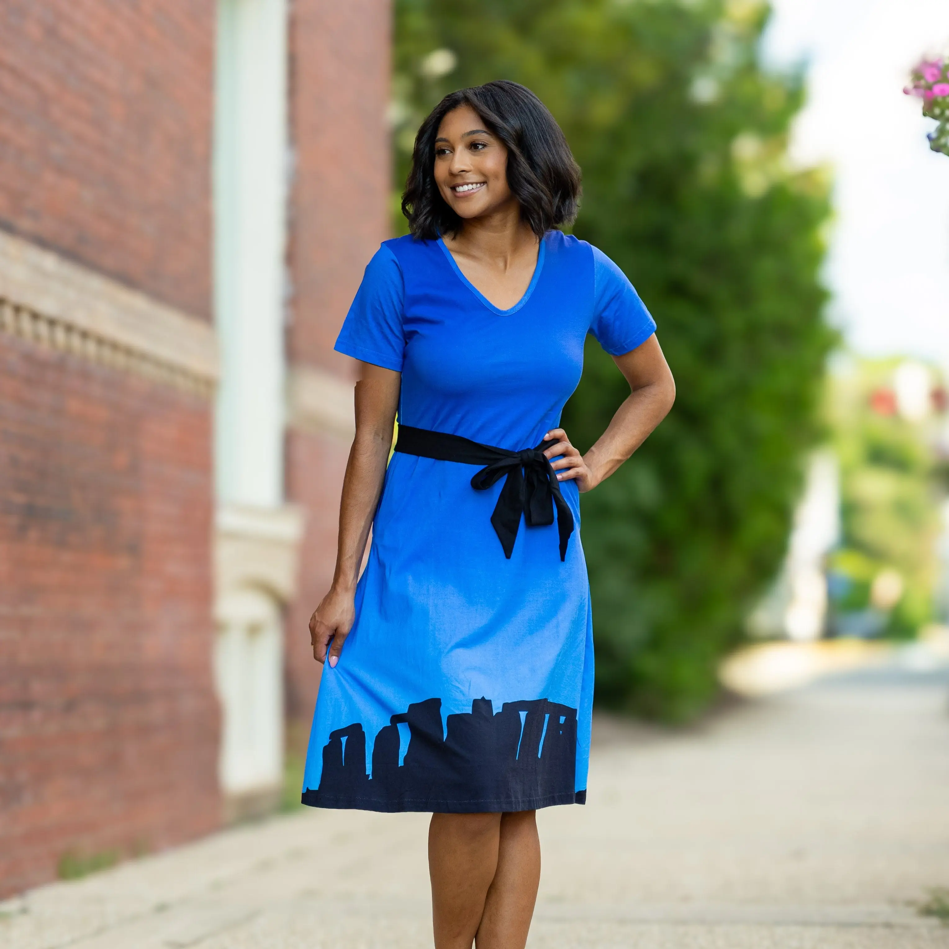 Stonehenge Belted A-Line Dress with Pockets