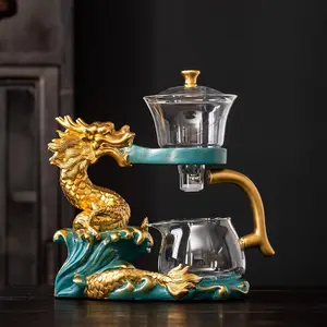 Glass Teapot with Infuser Semi Automatic  Set Kungfu Teapot (Golden green dragon)