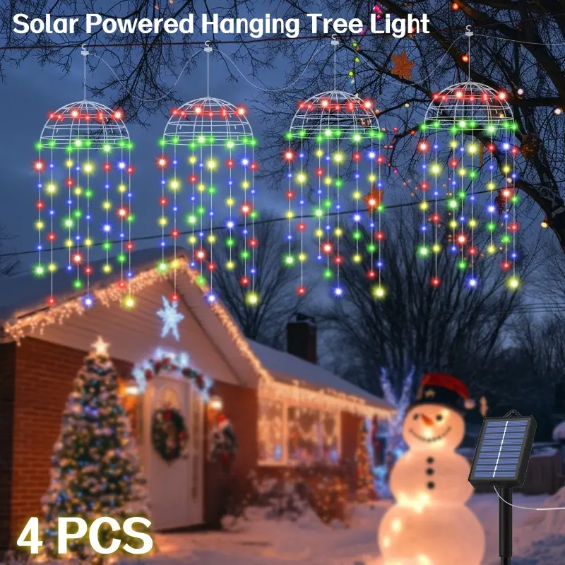 4pcs Solar Hanging Lanterns - Outdoor/Indoor LED String Lights, Garden Decorative Lighting, Jellyfish Lights, Outside Lights, 8 Modes, Smart Light Sensor - Suitable for Weddings, Parties, Halloween, Christmas Decorations