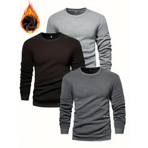 Men's 3-Pack Solid Crewneck Sweaters, Casual Long Sleeve Knit Pullover, Regular Fit with Slight Stretch for Fall & Winter, Fabric