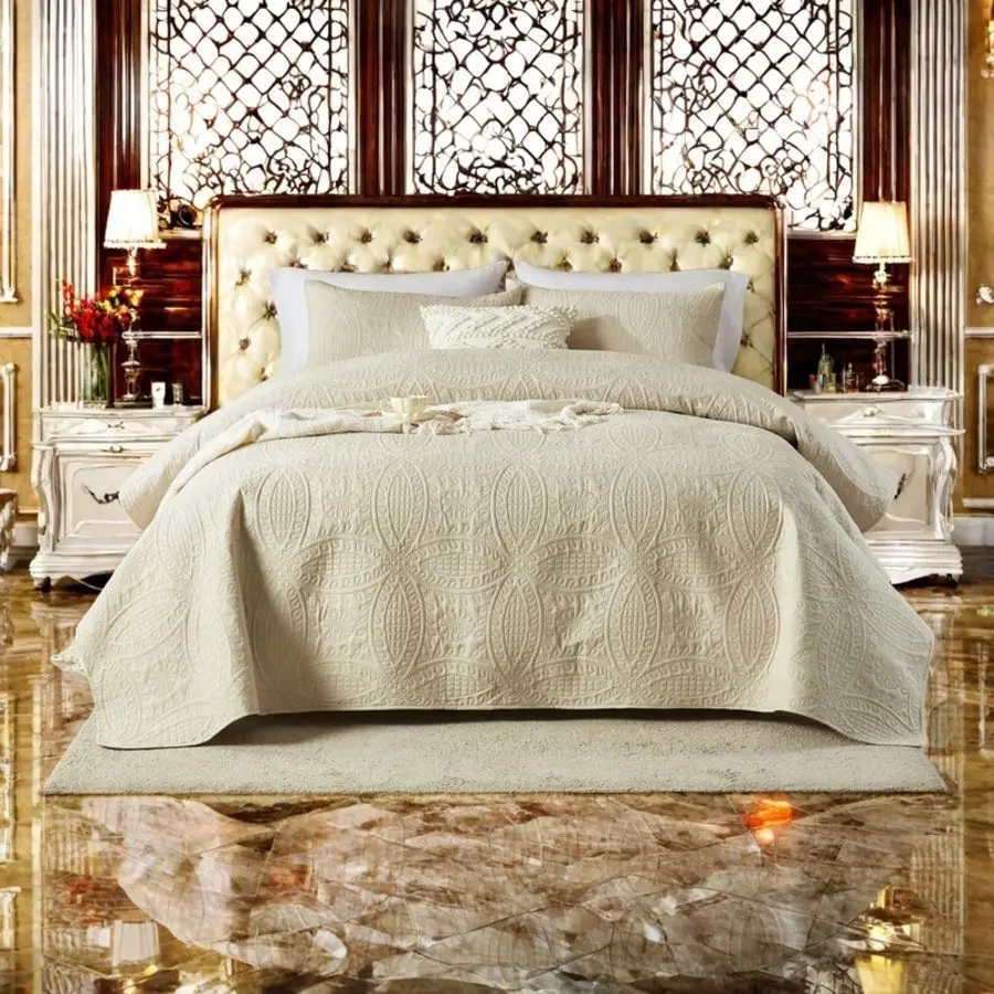 3 Pieces Queen/King Quilt Set Classical Quilt Cover Set-Soft Bedspread Bedding Coverlet Set For All Seasons, Luxury Thin Comforter,Warm Quilted Blanket With Pillow Shams For Christmas Gifts And Christmas Khaki