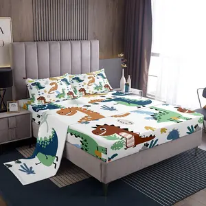 Feelyou Cute Dinosaur Bedding Set, Breathable Soft Bedding Supplies with Deep-Pocket Fitted Sheet