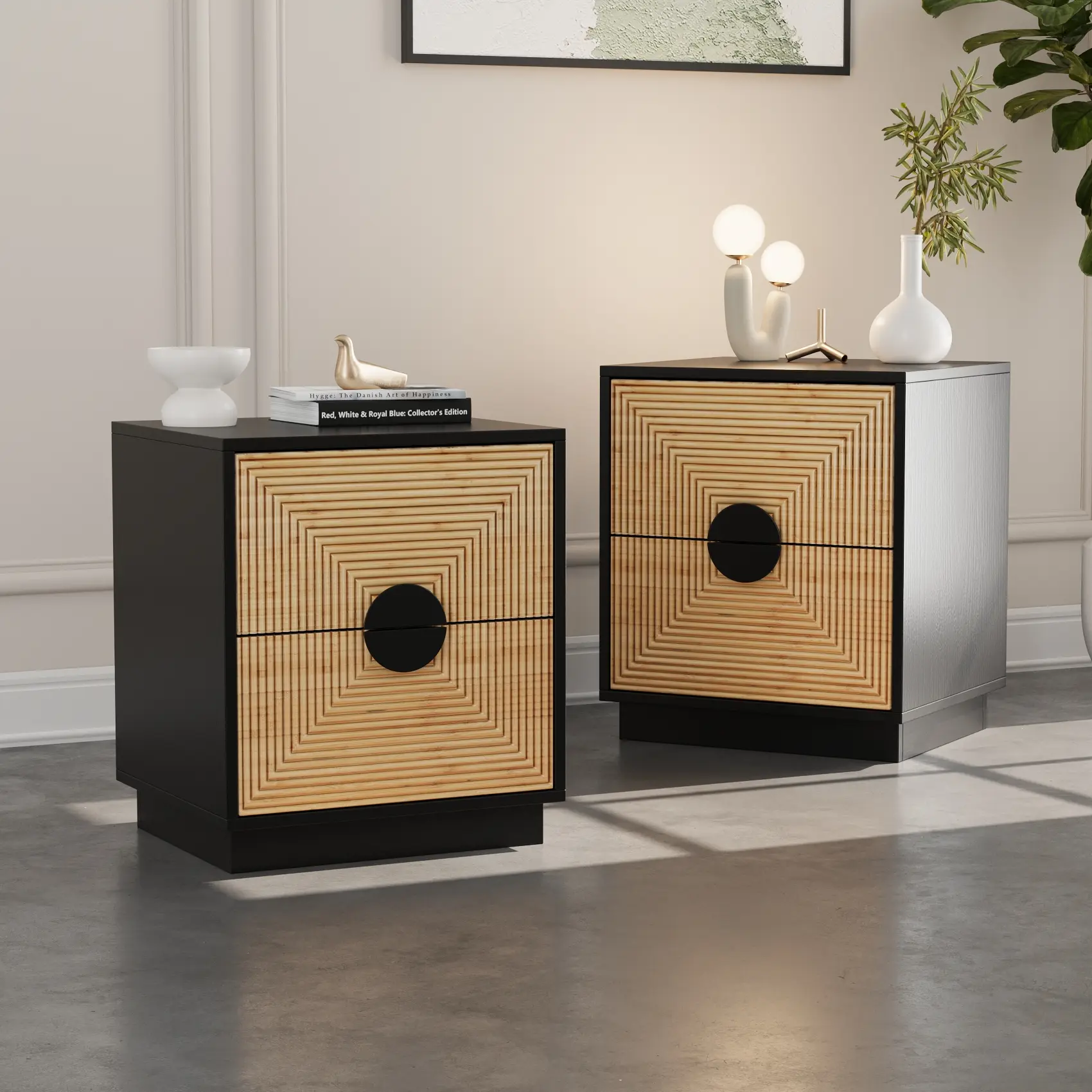 VOWNER 2 PCS Bamboo modern 2-Drawer Nightstand