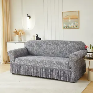 Stretch Ruffled Sofa Cover, Elastic Sofa Slipcover, Abstract Pattern Couch Slipcover, Washable Non-Slip Furniture Protector for Pets & Kids, 1/2/3/4 Seater