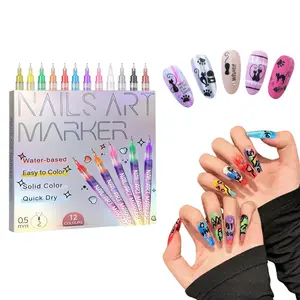 12 Color 3D Nail Art Pen Set,  Nail Art Markers Polish Pen for 3D Nail Art, Drawing Painting Liner Brush for DIY Nail Art Beauty