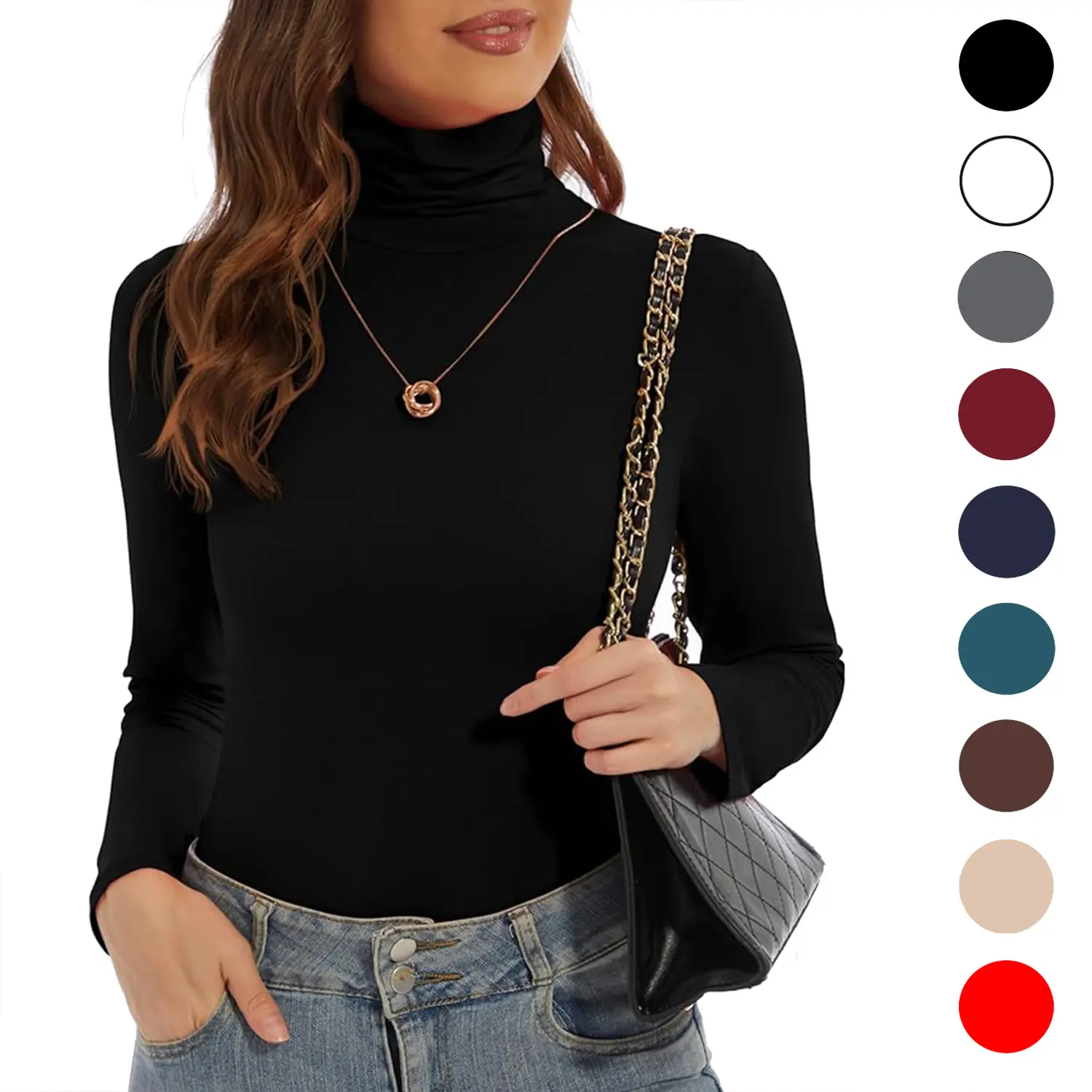 Women's High Neck Turtleneck Top - Soft Long Sleeve Minimalist Basic Shirt, Comfortable Lightweight Stretch Base Layer, Casual Wear