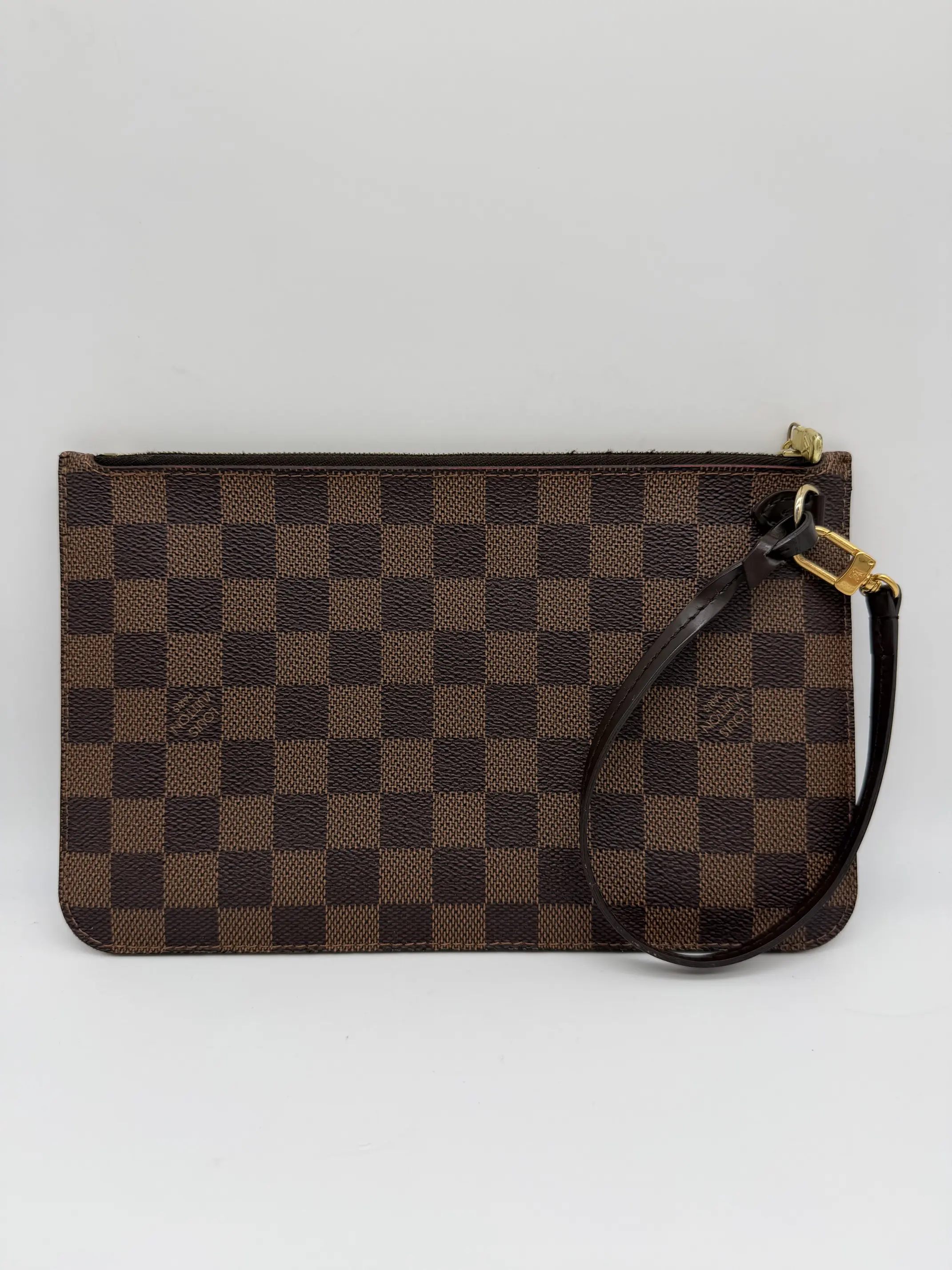 Pre-owned Louis Vuitton Coated Canvas Clutches & Wristlets Damier Ebene Neverfull Wristlet Pouch