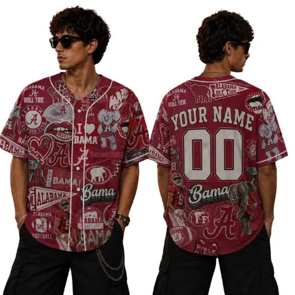 Personalized Alabama Crimson Tide Cropped Baseball Jersey, Roll Tide Women's Game Day Shirt, Custom Name Alabama Football Fan Jersey