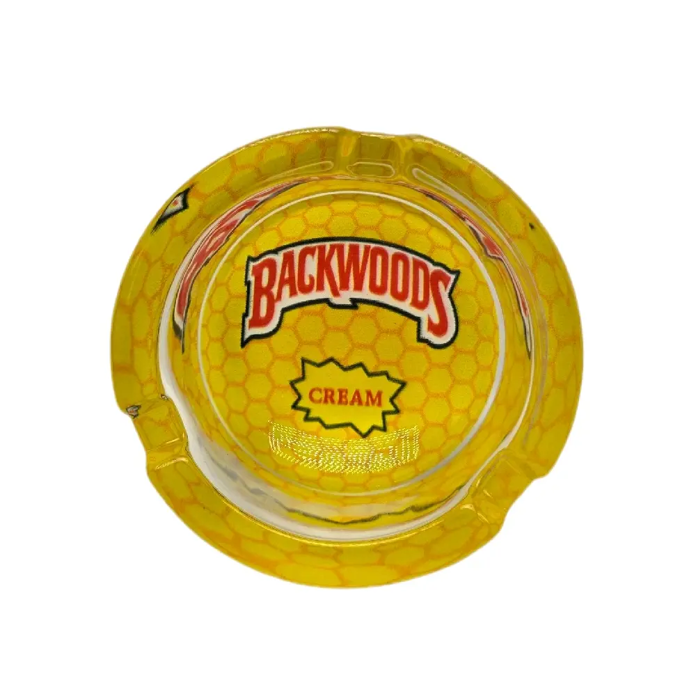 Heavy Glass Ashtray, 2.5" Lighter Accessory with Yellow Color & Attractive Backwood Design, Decorative Ornaments for Stylish Ash Disposal, Home Decor Ornaments Gift for Home Supplies