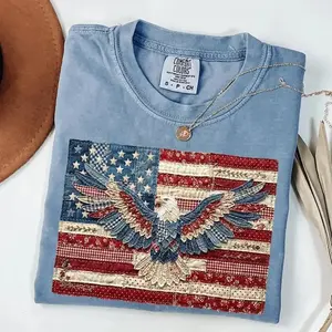 Comfort Colors 4th Of July Faux PRINT T-shirt, Retro American Flag T-shirt, Faux Patchwork Usa Shirt, Patriotic Shirt, Fourth Of July Shirt, Usa Flag Tee - TrendWear USA