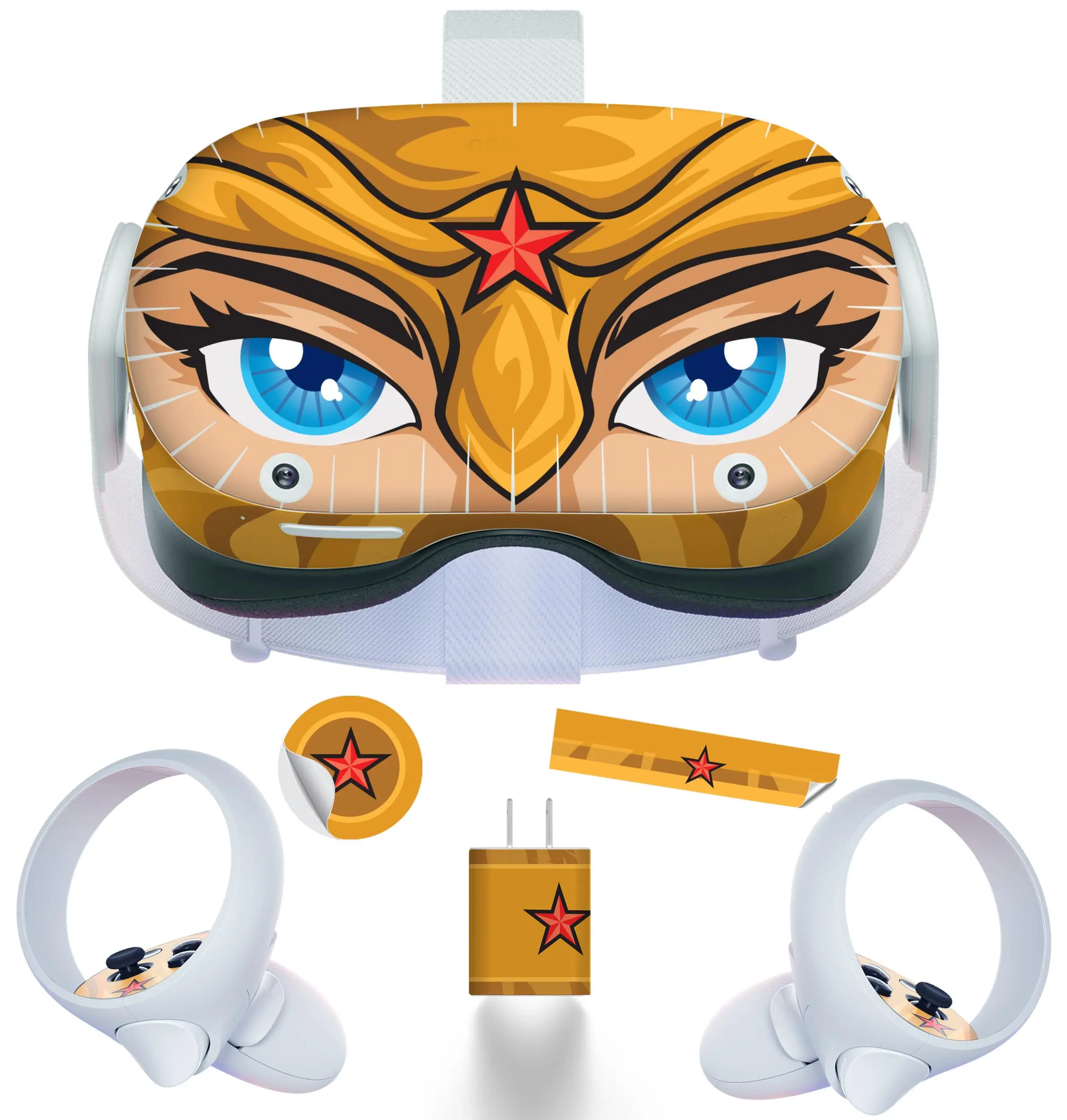 Easy-to-Apply Skin Sticker Kit compatible with Oculus Quest 2 VR headset - Wonder Warrior virtual reality accessory - VR protector skin covers