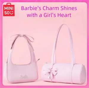MINISO Barbie Heiress Series Bowknot Cylinder Shoulder Bag Handbag, Cute and Sweet, Fashionable and Versatile, Lightweight and Durable