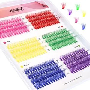 3D Colored Lash Clusters 312Pcs 6 Colors Faux  Lashes DIY Individual Lashes 10mm 12mm 14mm 16mm Mixed 40D C Curl Colorful Fluffy Eyelash Extension Happy Heartbeat