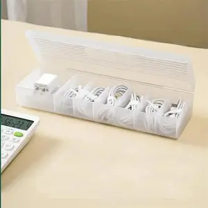 1Pc Transparent Data Cable Storage Box Plastic Data Line Storage Container for Desk Headset Stationery Multifunctional Storage
