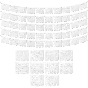 FIESTA WRAPS White Papel Picado Banner Set - 5 Pack of 10 Plastic Flags per Banner for Parties and Weddings - Mexican Themed Decorations