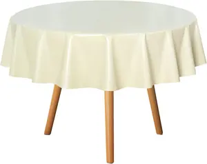100% Waterproof Round PVC Tablecloth - 60 Inch - Oil Proof Spill Proof Vinyl Table Cloth, Wipe Clean Table Cover for Dining Tables, Buffet Parties and Camping, Beige