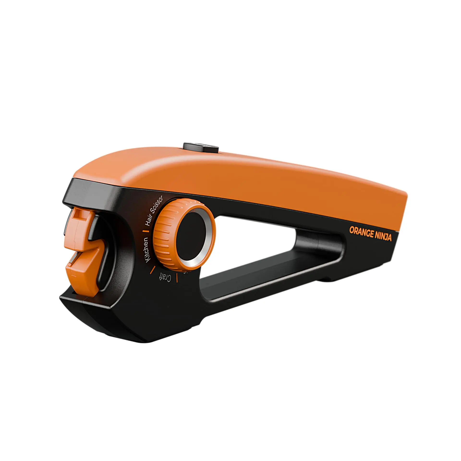 Orange Ninja Scissors Sharpener Tool, Manual Scissor Sharpener with 4 Angle Settings for Kitchen, Craft, Fabric and Hair Scissors, Tungsten Carbide V-Slot Sharpener for Sewing, Office and Household Scissors