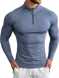 Quarter Zip Men's Performance Sportswear Long Sleeve, Lightweight Moisture-Wicking Training Tee, Gym Tees, Slim Fit Versatile Pullover for Running, Outdoor Training and Daily Athleisure, Gym Shirt