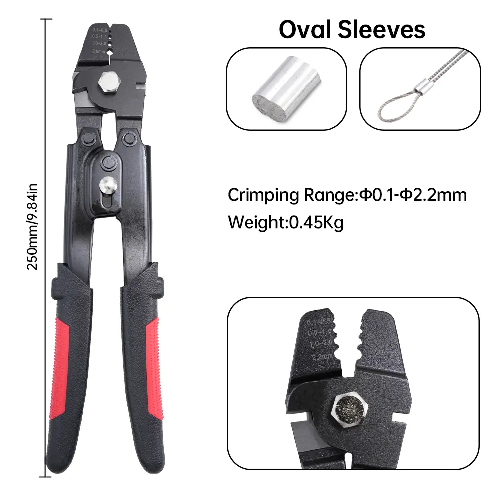 10-inch-Heavy-duty Wire Rope Crimping Tool＆150 pcs Aluminum Sleeve for 3/64 1/16 5/64 inchAluminum Crimping Loop Sleeves Fishing pliers Bundling Tool，Crimping Tool Kit，, Diy Tool, Tool Kit Set