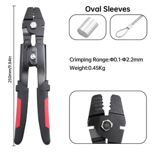 10-inch-Heavy-duty Wire Rope Crimping Tool＆150 pcs Aluminum Sleeve for 3/64 1/16 5/64 inchAluminum Crimping Loop Sleeves Fishing pliers Bundling Tool