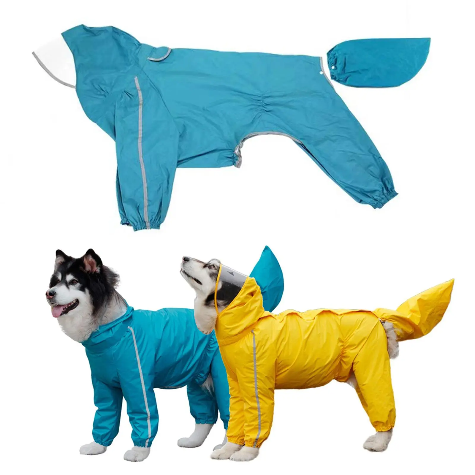 Adjustable Reflective Dog Raincoat, 1 Count Waterproof Dog Raincoat with Detachable Tail Cover, Lightweight Pet Raincoat for Small Medium Large Dogs