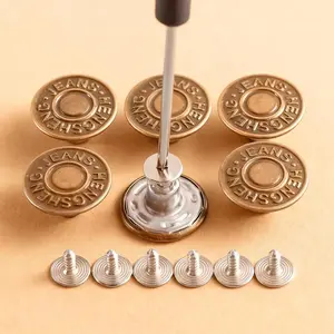 40 Pcs 17mm Adjustable Removable Metal Jean Snap Tacks| No-Sew Nailess Jean Button Replacement & Repair Combo Kit with Thread Rivets and Screwdrivers