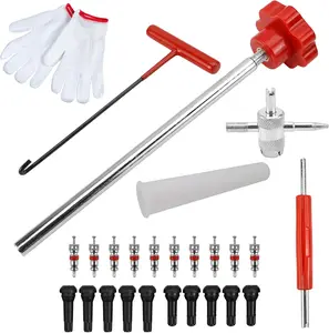 Kalno 26-Piece Car & Motorcycle Tire Fix Kit - Car Repair Tools with Brass/Alloy/Rubber Components, 4-in-1 Core Fix Device, Valve Removal Kit, Gloves, Wrenches, Portable Storage Case