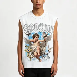 Sopula Men's Retro Angel Cross Graphic Rhinestone Tank Vest Sleeveless