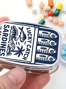 Sardine pattern metal double-layer square portable medicine box, multi-functional Supplement Organizer vitamin capsule tablet jewelry storage box, best home friend gift, pocket portable size, cute medicine sorting box, storage box