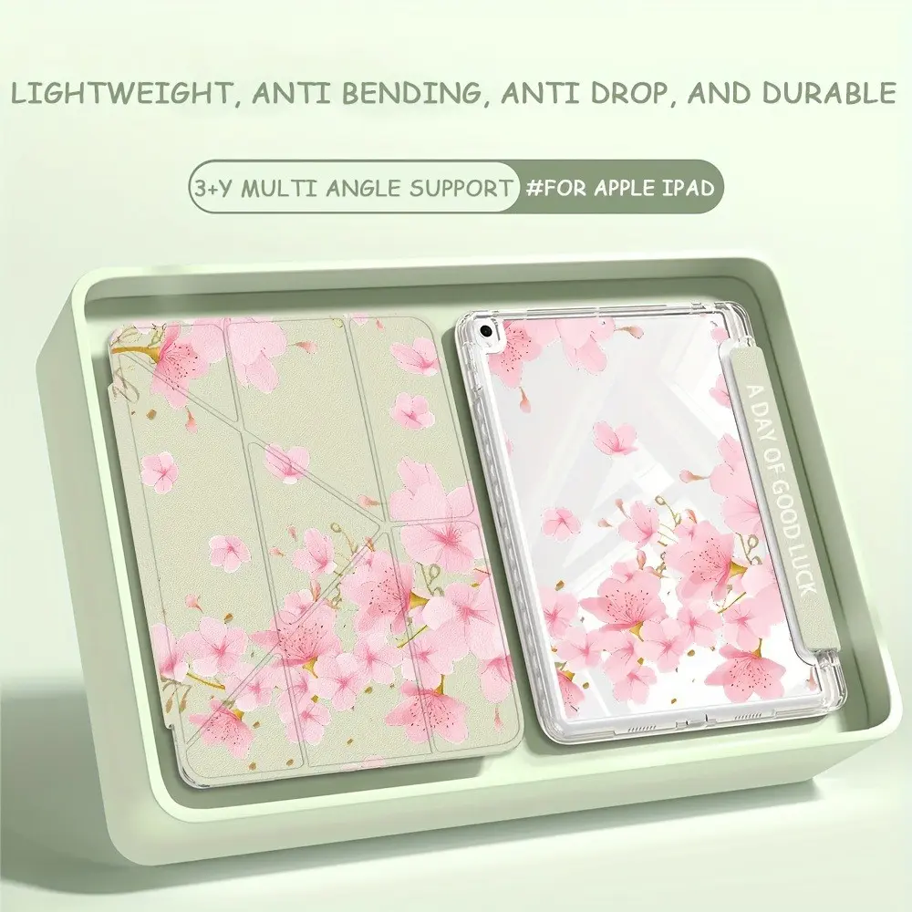 High-Value Floral Cherry Blossom iPad Case, Multi-Angle Support, Transparent Back Panel, Anti-Drop Frame, Protective Cover, Tablet Casing, Fits iPad 10.9 Inch, iPad 10.2 Inch, iPad Air 5/4, Tablet Accessories, Flower Protection