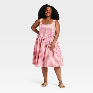 Women's Button-Front Midi A-Line Dress - Ava & Viv