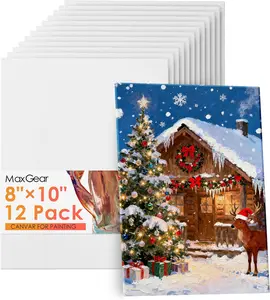 MaxGear Canvas for Painting, 12 Pack 8x10 Painting Canvas Boards, Art Supplies for Christmas Decoration - 100% Cotton Primed Canvases for Painting Acrylic, Oil, Watercolor, Tempera