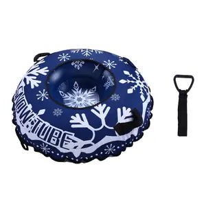 Inflatable Ski Tube Heavy Snow Tube for Adults with 2 Handles and Tether Rope, Suitable for Children and Adults as a Fun Winter Outdoor Toy (Shipped Without Gas) Blue Snowflake