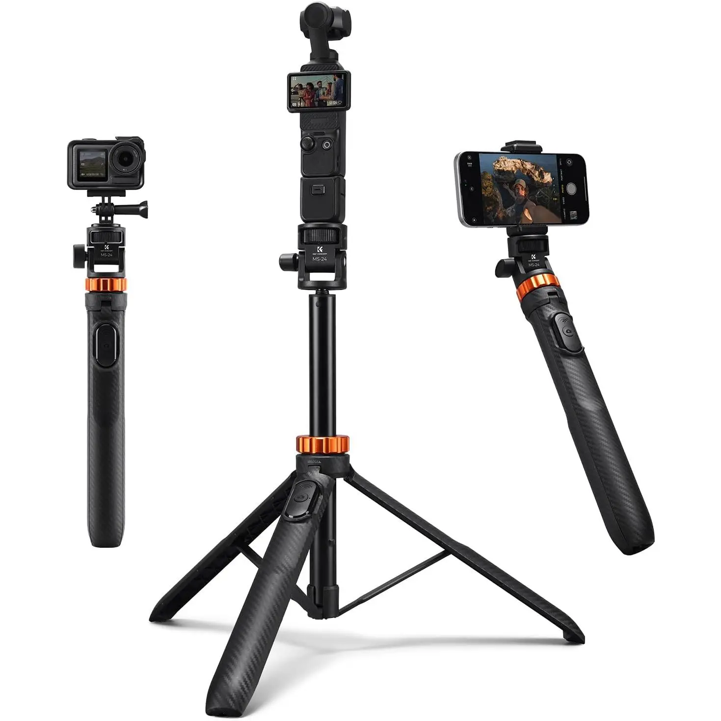 K&F CONCEPT Adjustable Silicone Smartphone Holder Bluetooth Selfie Stick Tripod, 69" Extendable Light Stand with 1/4" Screw & Remote, Compatible with DJI OSMO 360 Pocket 3/XTRA/Pocket 4, iPhone 17, Action Cameras, Projectors, Storage, Cellphone