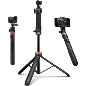 K&F CONCEPT Adjustable Silicone Smartphone Holder Bluetooth Selfie Stick Tripod, 69" Extendable Light Stand with 1/4" Screw & Remote, Compatible with DJI OSMO 360 Pocket 3/Pocket 4, iPhone 17, Action Cameras, Projectors