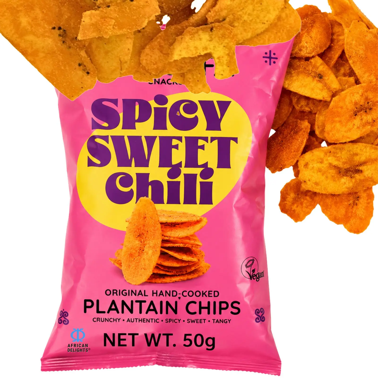 African Delights Spicy Sweet Chili Plantain Chips, Pack of 3 (50g Each)
