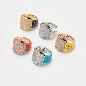 [ICE HUE] 18K Gold Vacuum Plated Copper Ring with 5A+ Sri Lanka Zircon & RM Watch Design, Micro Miami Italy Mexico Inspired Luxury Costume Jewelry for Women, Men's Accessories, Accessories Adults, 2 Usage Scenarios (Daily Wear, Gift Idea), Classic Style