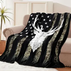 Deer pattern camouflage blanket, men's hunting deer themed gift, ultra soft flannel blanket, Soft Cozy Blanket, lightweight and fluffy plush blanket, suitable for beds, sofas and travel, Lightweight Throw Blanket