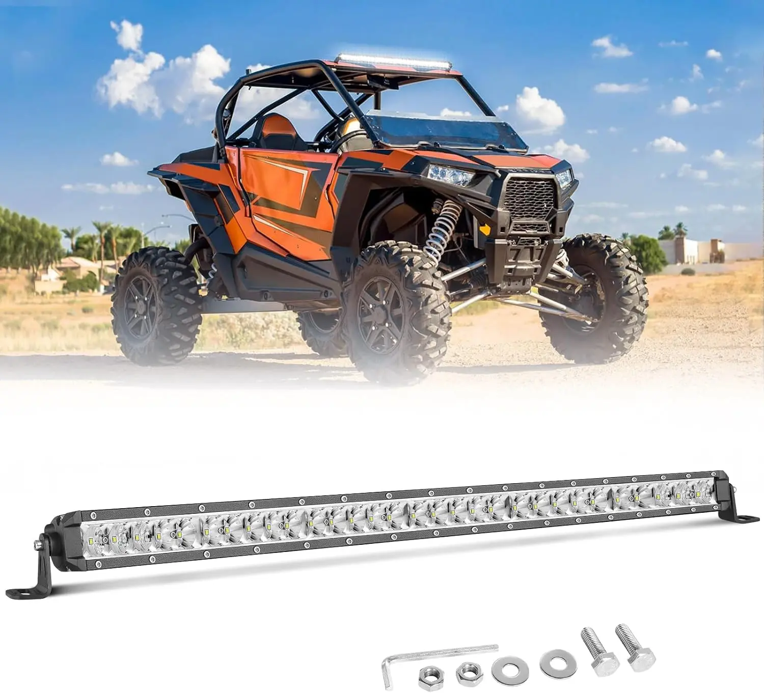 30 Inch LED Light Bar, 150W UTV Light Bar Off Road Driving Lights Spot Flood Combo Beam Slim Roof Rack Lightbar Single Row LED Work Lights for Truck UTV ATV SUV Poaris RZR Can Am Boat