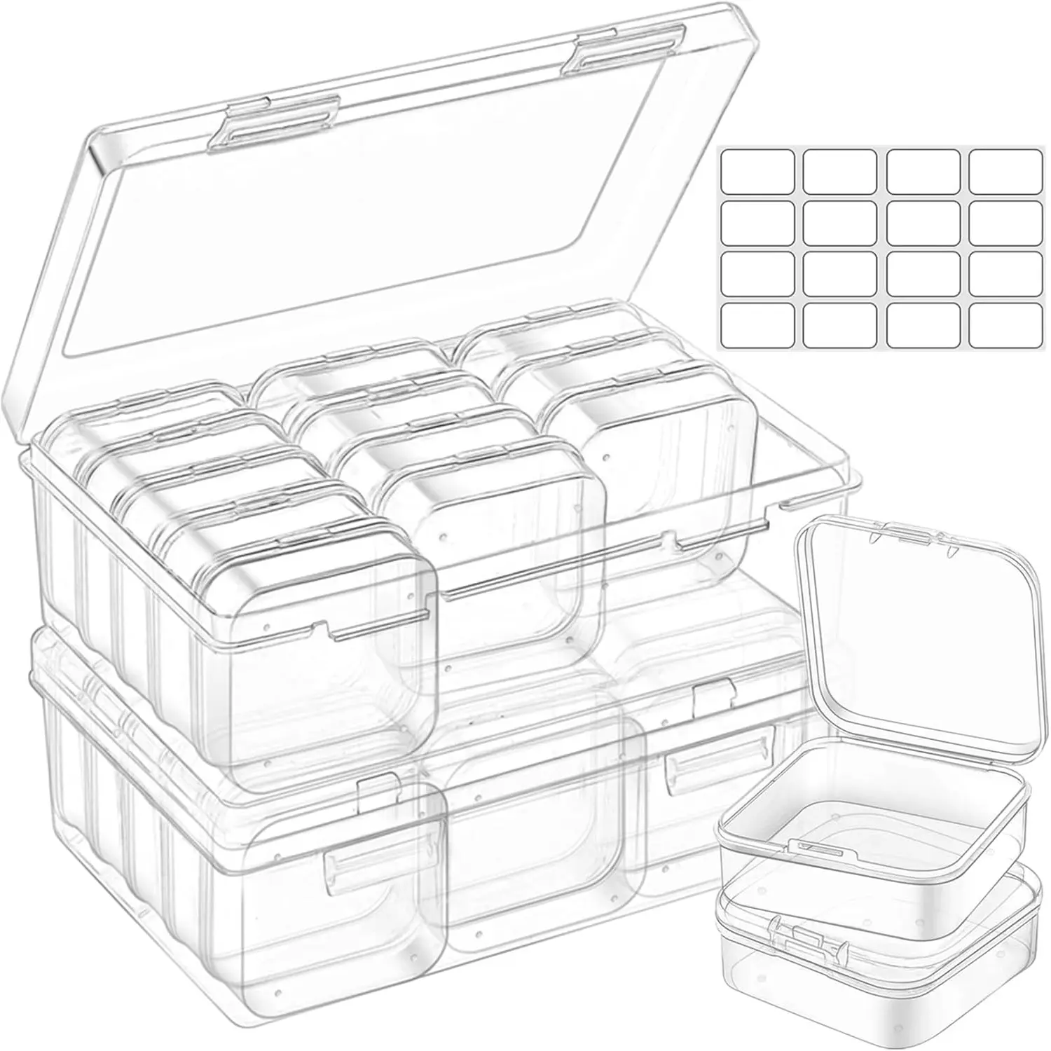 Car Organizer Box, Small Bead Storage Containers, 30Pcs Mini Clear Plastic Organizer Boxes with Hinged Lids for Organizing Craft and Jewelry Making Supplies