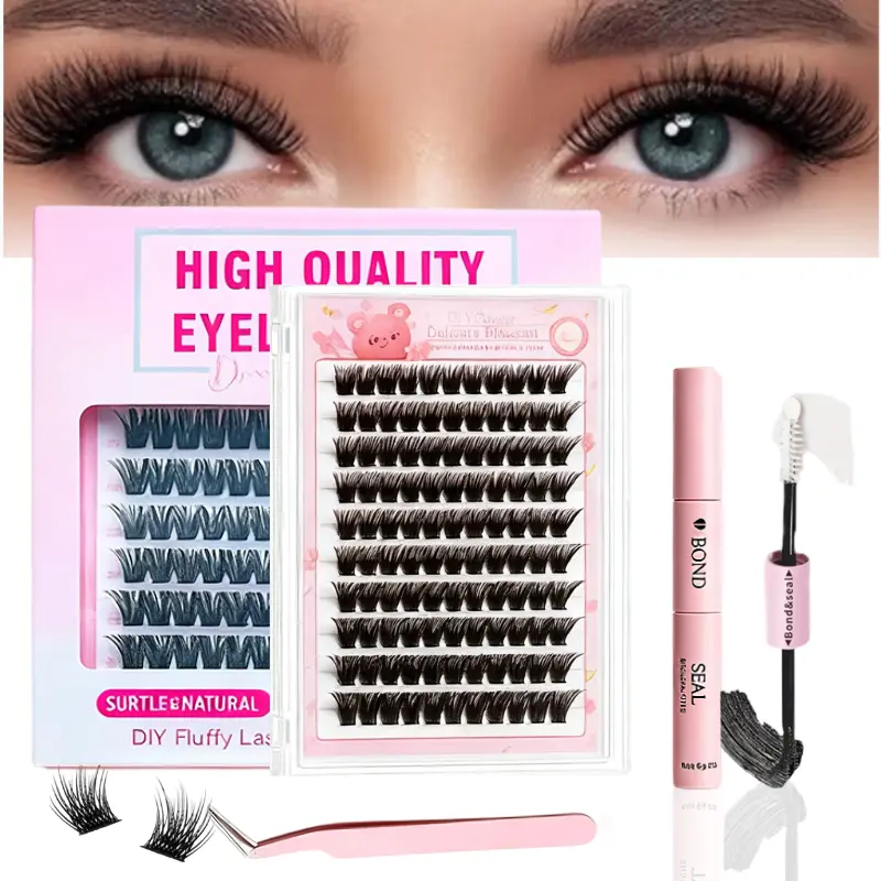 DIY Lash Extension Kit, 120 PCS Fluffy Lash Clusters for a Natural Look, 8-16mm Mixed Styles Makeup Set with Glue & Tweezers for Beginners, Lash Extensions